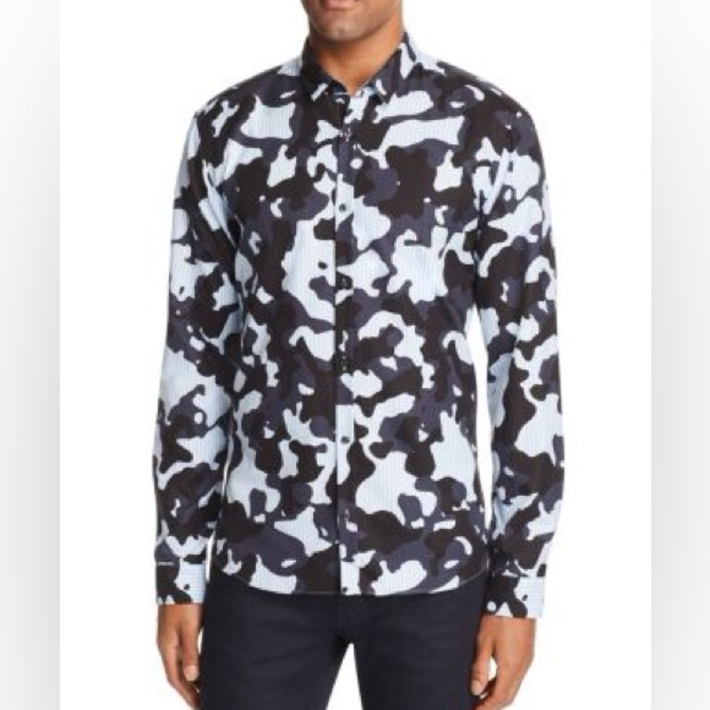 Hugo Boss Black and White Camouflage Dress Shirt